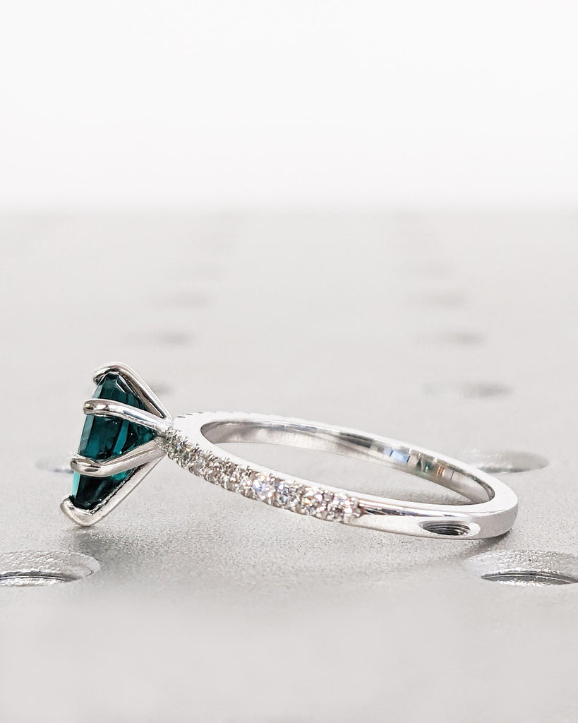 Art Deco Emerald Wedding Anniversary Ring for Her | Pear Cut Ring | 14K Solid White Gold Moissanite Eternity Band | Simple Promise Ring Gift
