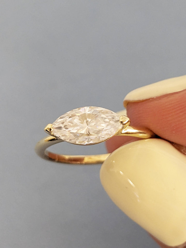 14k Gold Promise Ring for Her, Marquise Cut Diamond, Unique Solitaire Ring