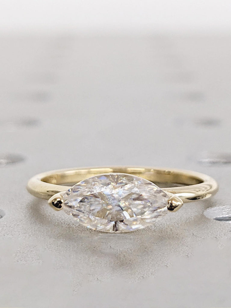 East West Engagement Ring, 0.5-4ct Marquise Moissanite Ring, 14k Solid Gold Ring, Moissanite Solitaire Ring, Minimalist Ring, Marquise Ring