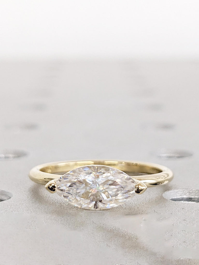 East West Ring, Marquise Engagement Ring, Lab Grown Diamond Ring, 14k Gold Promise Ring for Her, Marquise Cut Diamond, Unique Solitaire Ring