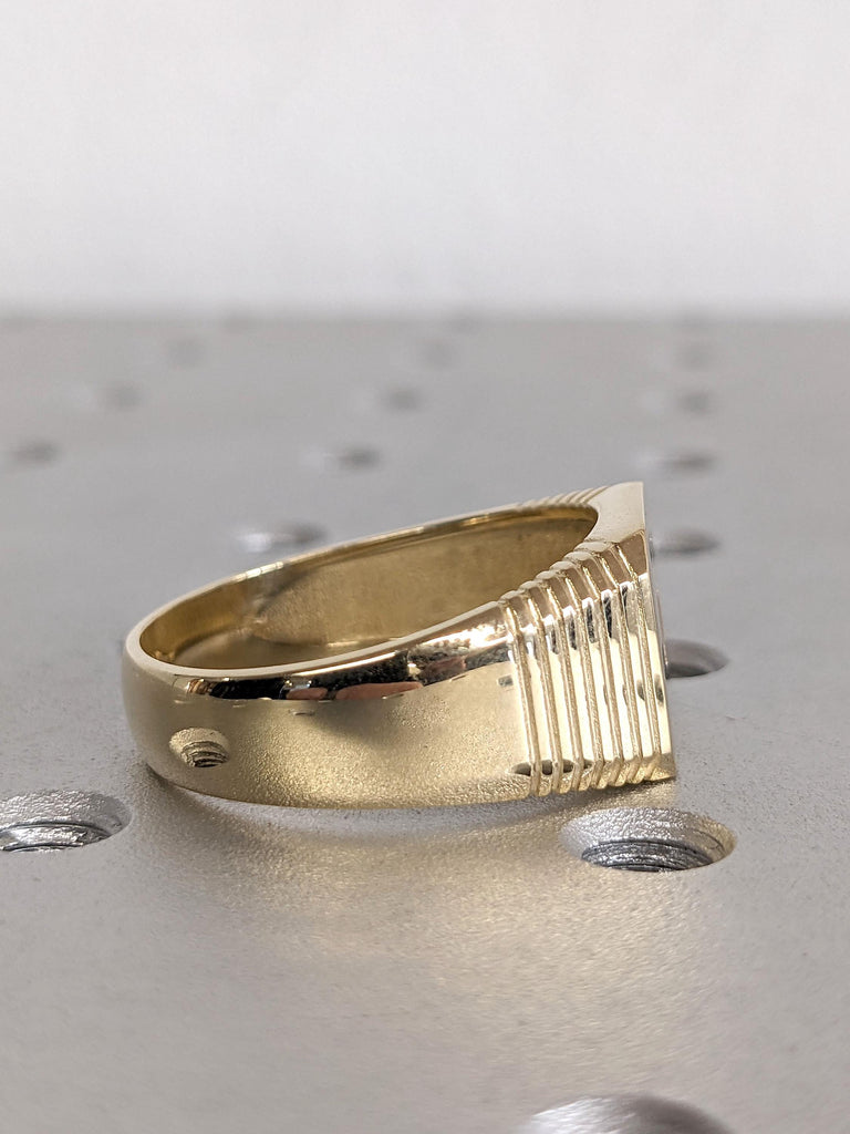 Personalized Men Signet Ring | 14k Yellow Gold Diamond Men Band Rectangle Signet Ring | Gold Square Ring | Pinky Ring | Custom Ring For Him