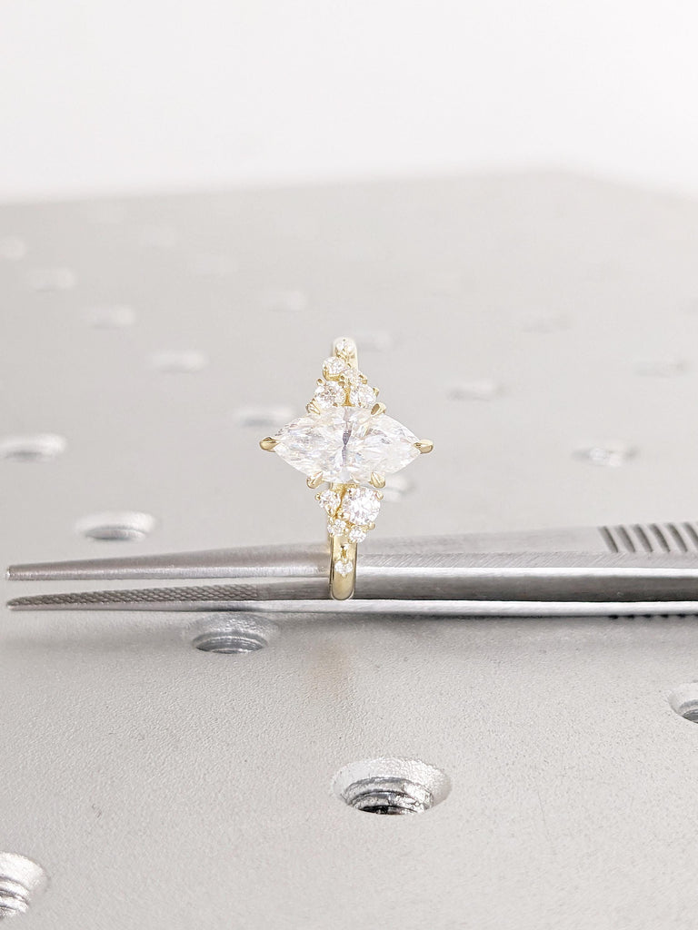 Moissanite Rings for Women, Marquise Engagement Ring, 14k Gold Promise Ring for Her, Handmade Rings, Art Deco Snowdrift Diamond Cluster Ring