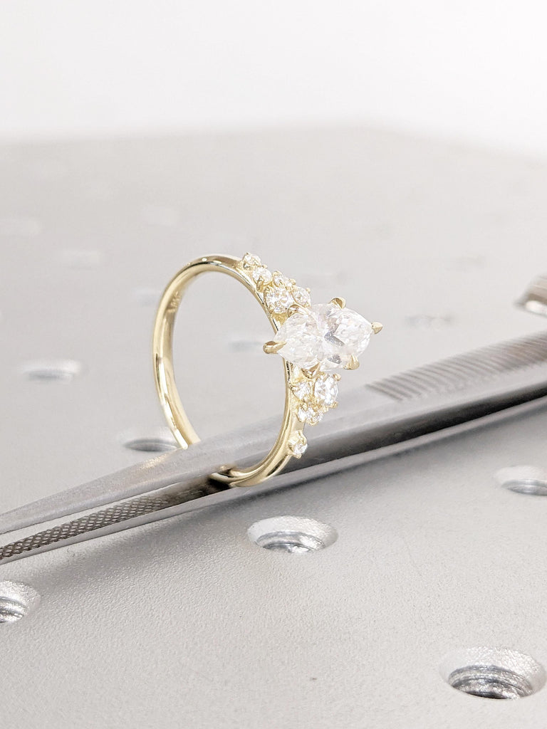 1ct Lab Created Diamond Ring, Vintage 18k/14k Gold Statement Ring, Marquise Engagement Ring, Lab Diamond Cluster Ring, Unique Gift for Mom