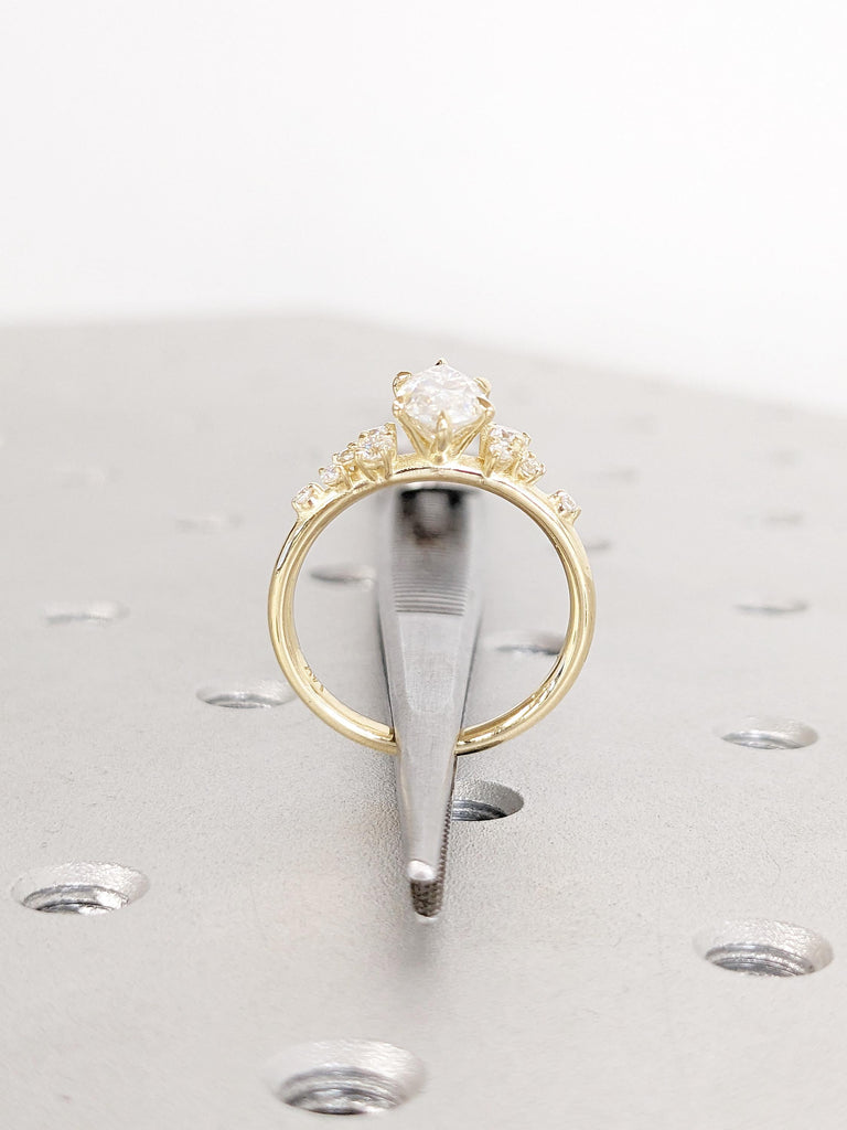1ct Lab Grown Diamond Engagement Ring, Art Deco 14k Yellow Gold Wedding Ring, Marquise Cut Diamond Ring, Unique Snowdrift Lab Diamond Ring