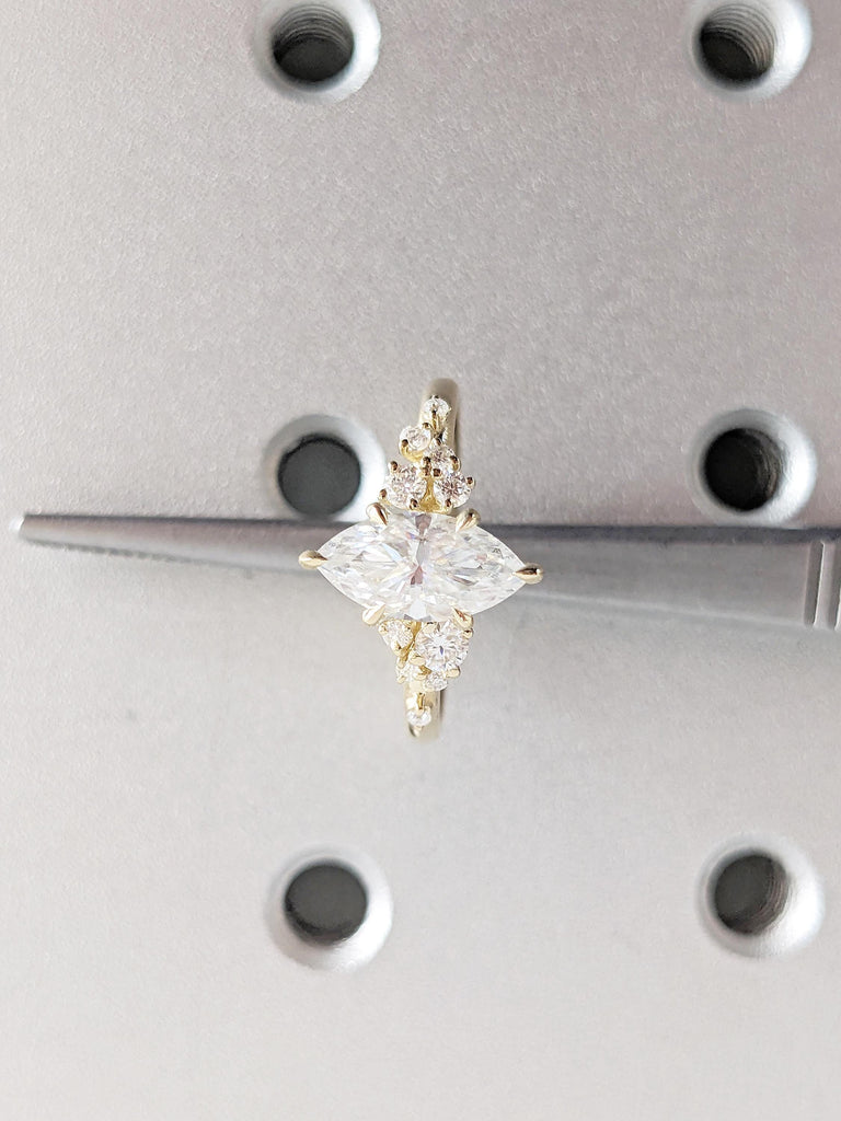 Art Deco Lab Grown Diamond Engagement Ring, Dainty Solid Gold Ring
