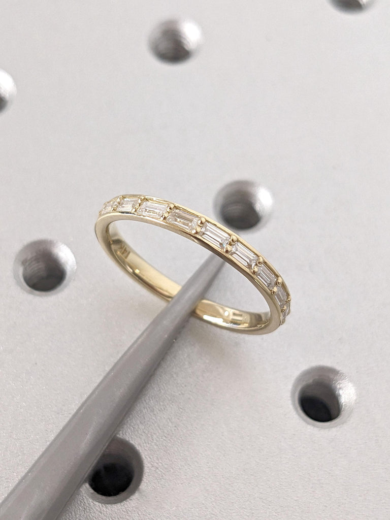 14K Gold Ring Classic Natural Diamond Wedding Band | Delicate Lab Diamond Half Eternity Ring | Stackable Moissanite Matching Rings For Women