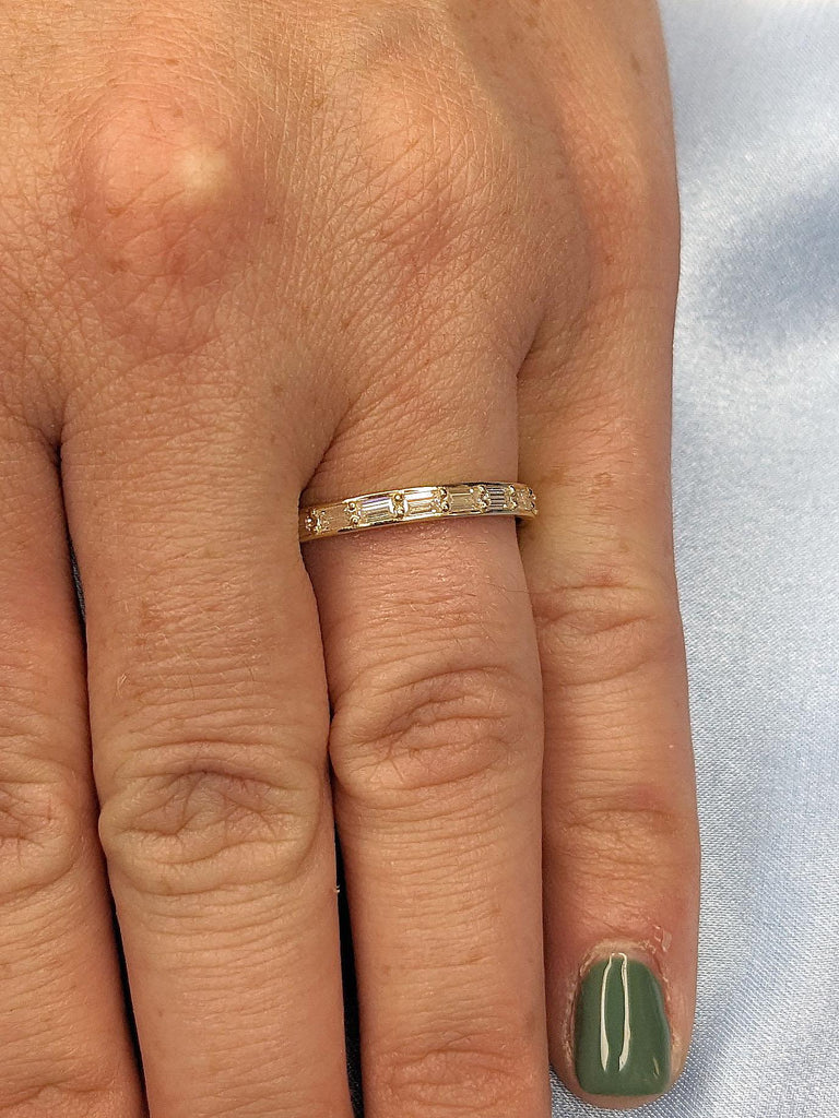 14K Gold Ring Classic Natural Diamond Wedding Band | Delicate Lab Diamond Half Eternity Ring | Stackable Moissanite Matching Rings For Women