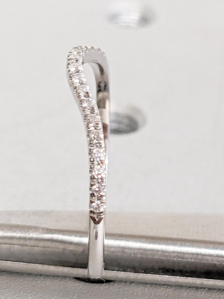 Curved Wedding Band, White Gold Stacking Ring, Matching Rings for Women, Moissanite Half Eternity Band, Vintage Wedding Band, Wedding Ring