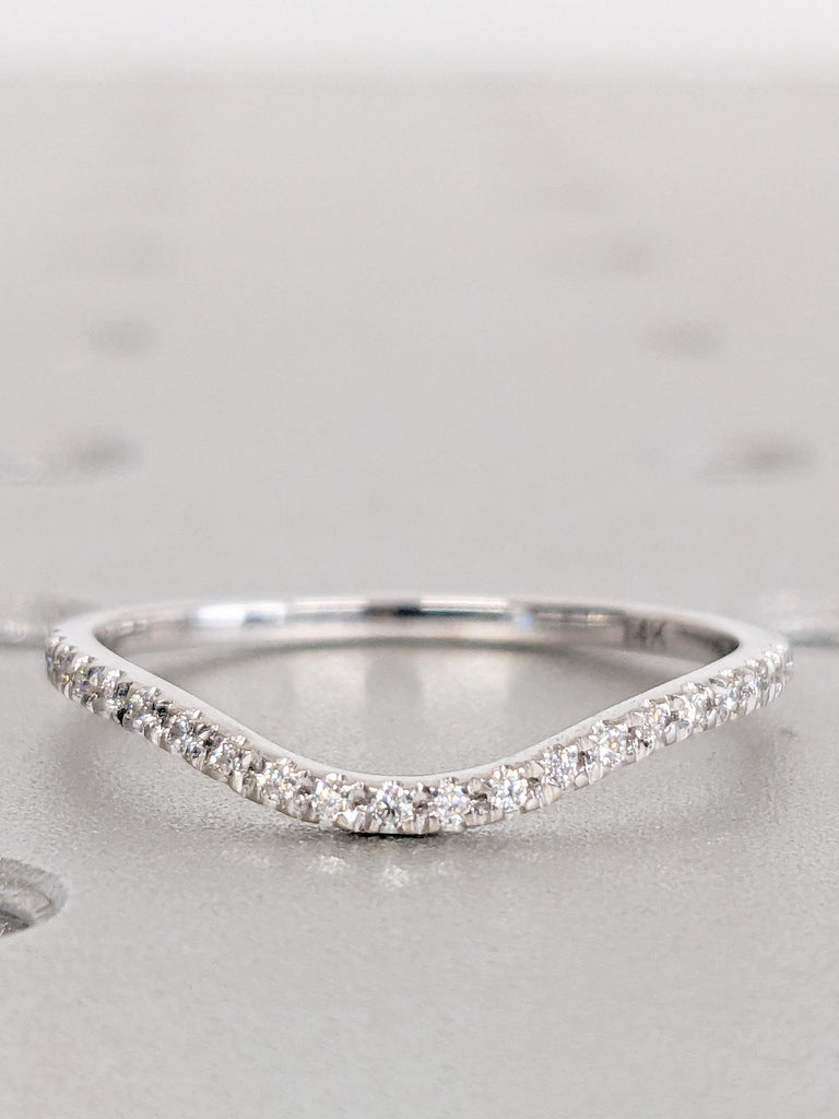 Curved Wedding Band, White Gold Stacking Ring, Matching Rings for Women, Moissanite Half Eternity Band, Vintage Wedding Band, Wedding Ring