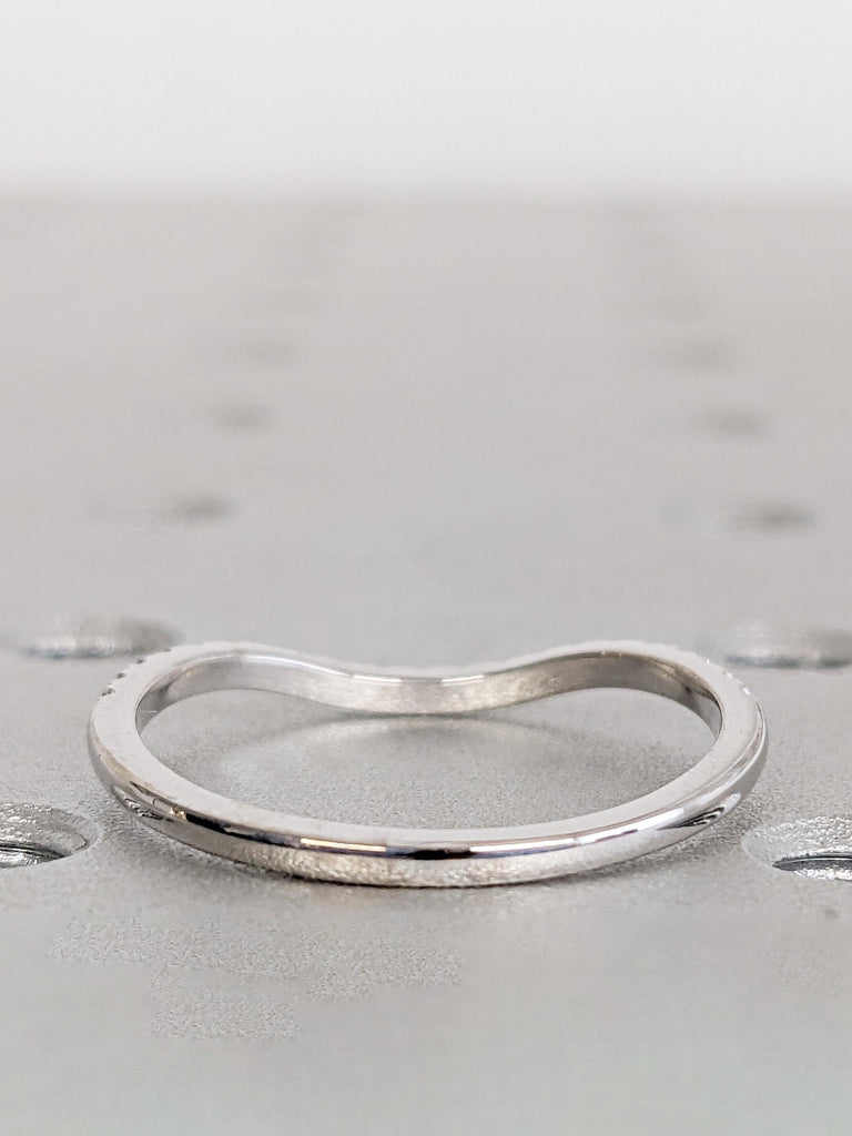 Curved Wedding Band, White Gold Stacking Ring, Matching Rings for Women, Moissanite Half Eternity Band, Vintage Wedding Band, Wedding Ring