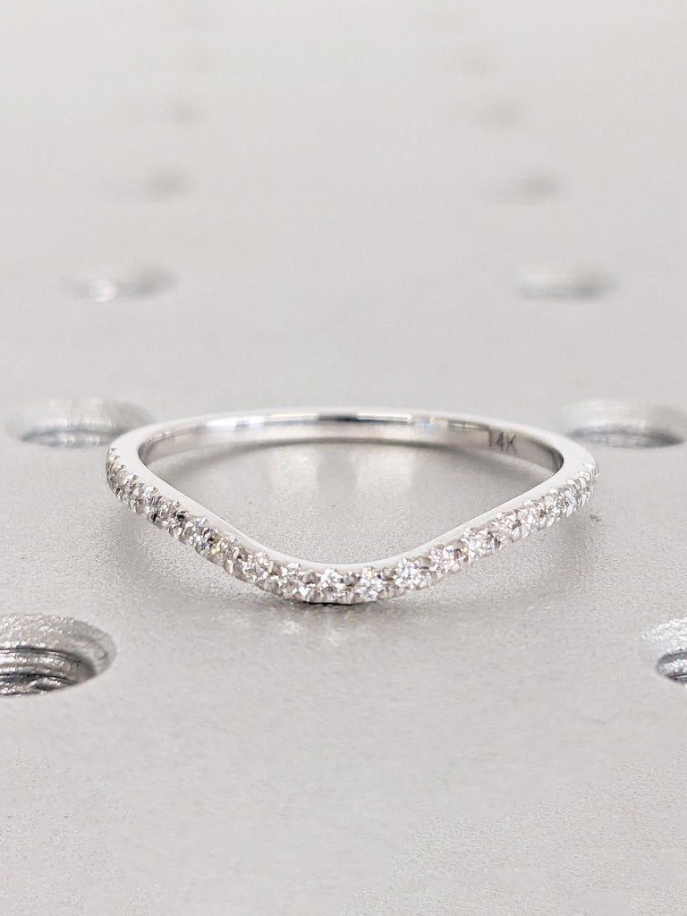 Curved Wedding Band, White Gold Stacking Ring, Matching Rings for Women