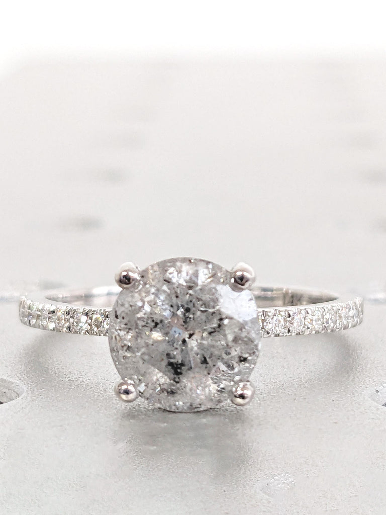 Round Salt and Pepper Diamond Ring, Hidden Halo Engagement Ring, Gold Promise Ring, Vintage Diamond Eternity Ring, 14k Gold Anniversary Ring