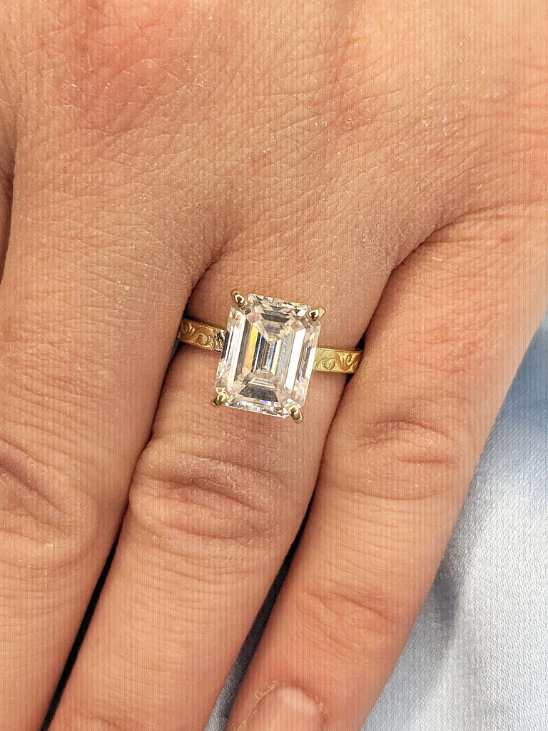 3CT Emerald Cut Moissanite Engagement Ring, Emerald Cut Engagement Ring, Emerald Solitaire, 3ct Emerald Cut, Solitaire Engagement Ring