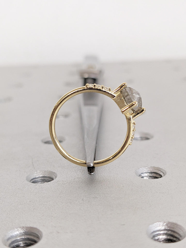 Kite Cut Salt and Pepper Diamond Engagement Ring, 14k Solid Gold Ring, Vintage Wedding Ring, Kite Shaped Ring, Anniversary Ring, Bridal Gift