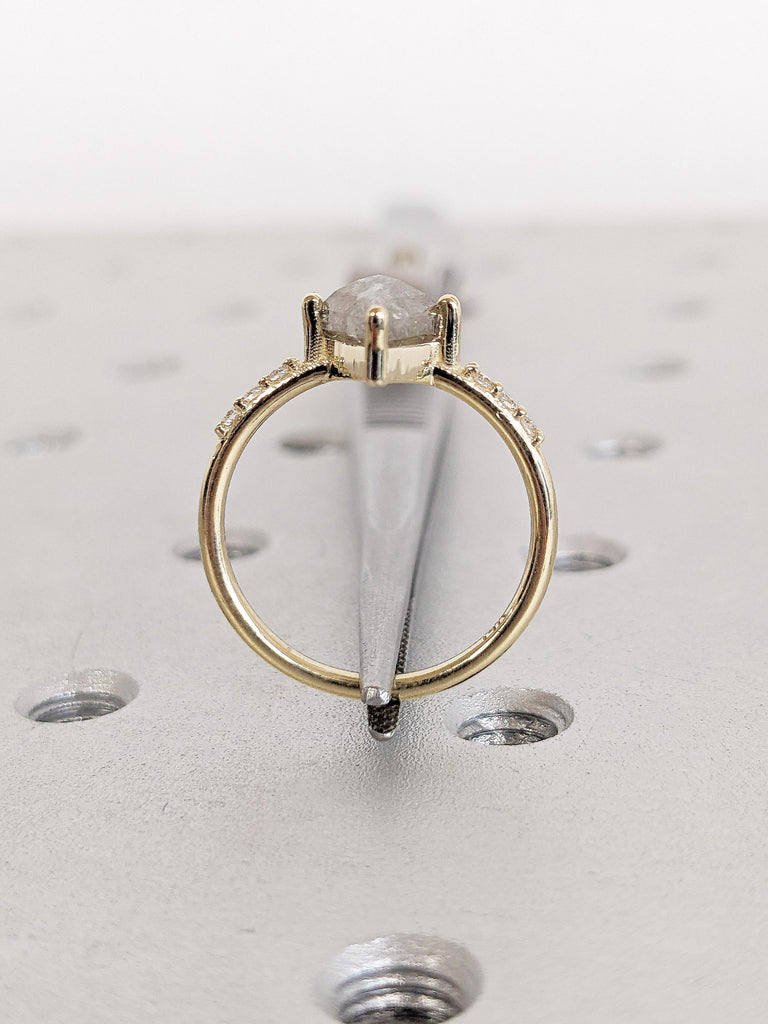 Kite Cut Salt and Pepper Diamond Engagement Ring, 14k Solid Gold Ring, Vintage Wedding Ring, Kite Shaped Ring, Anniversary Ring, Bridal Gift