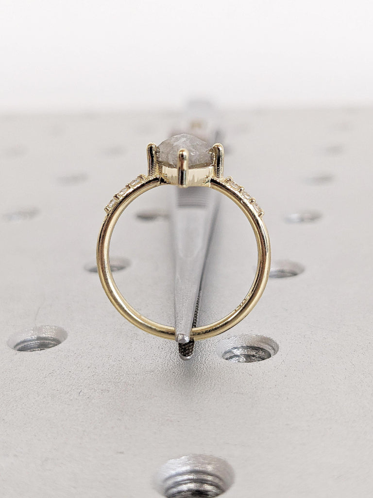 Kite Diamond Ring, Dainty 14k Gold Ring, Kite Engagement Ring, Gold Promise Ring for Her, Salt and Pepper Diamond Wedding Ring, Gift for Her