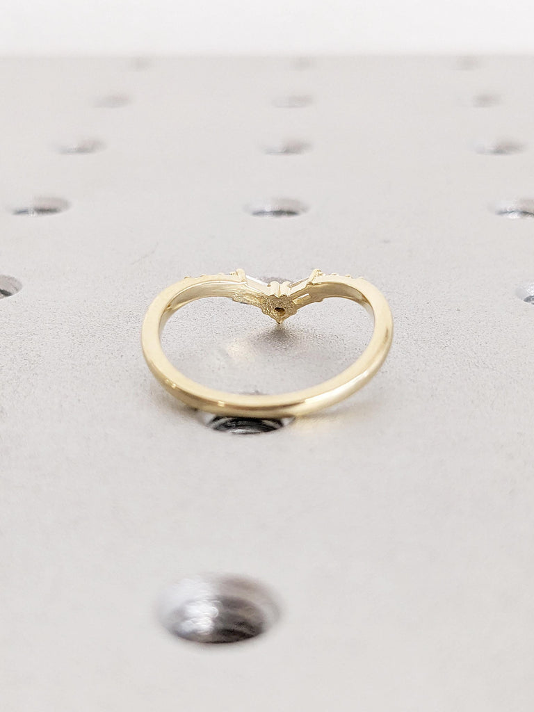 Diamond Chevron Ring | 14k Gold Matching Ring | Round, Baguette Diamond Cluster Ring | Art Deco Curved Wedding Band | Dainty Stackable Ring