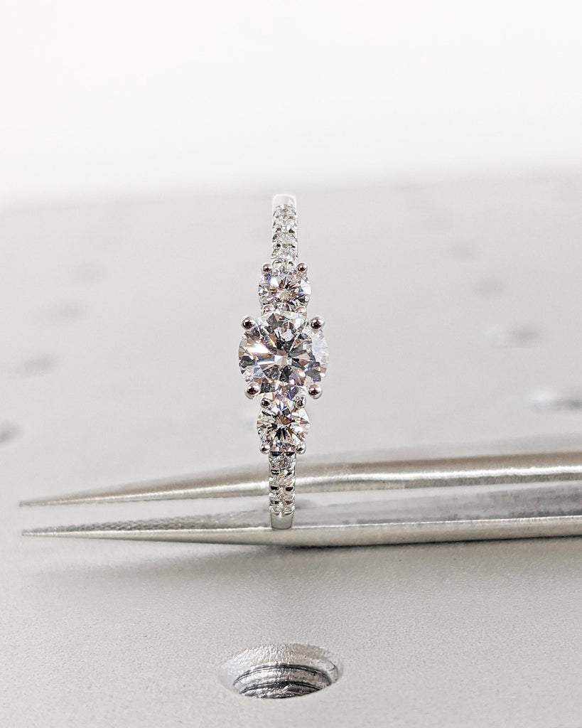 Round Cut 3 Stone Engagement Ring | Three Stone Moissanite Ring | Past Present Future Ring | Vintage Promise Ring for Her | White Gold Ring