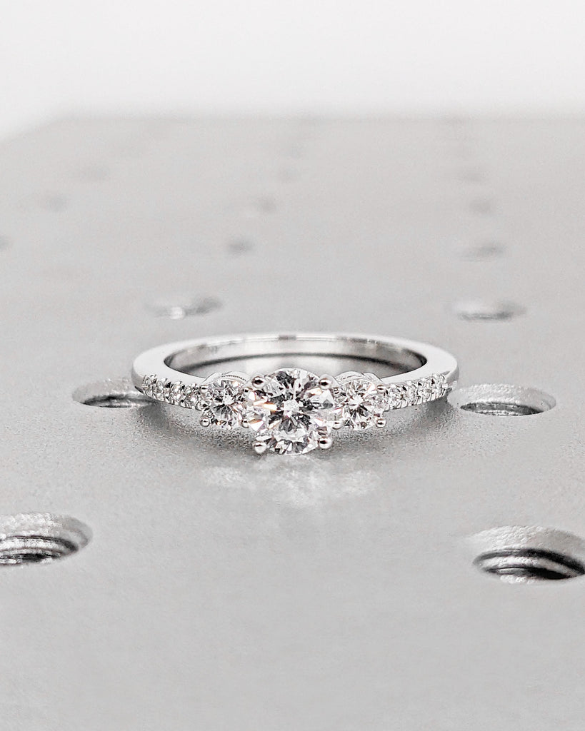 Round Cut 3 Stone Engagement Ring | Three Stone Moissanite Ring | Past Present Future Ring | Vintage Promise Ring for Her | White Gold Ring