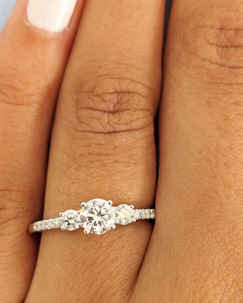 Round Cut Engagement Ring | Three Stone Lab Created Diamond Wedding Ring | Custom Bridal Ring | Dainty Promise Ring for Her | 14K White Gold image #3