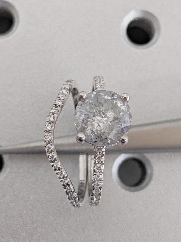 Hidden Halo Ring, Bridal Ring Set, Gift for Wife