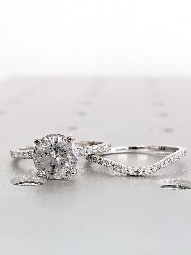 Unique Engagement Ring, 1930s Salt and Pepper Diamond Ring, Dainty 18k/14k Gold Ring Set, Moissanite Eternity Ring, Wedding Anniversary Ring