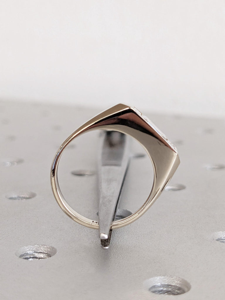 Personalized 14K Raw White Gold Lab Diamond Ring, Vintage Baguette Cut White Diamond Wedding Ring, Wide Band Polished Finish Diamond Ring