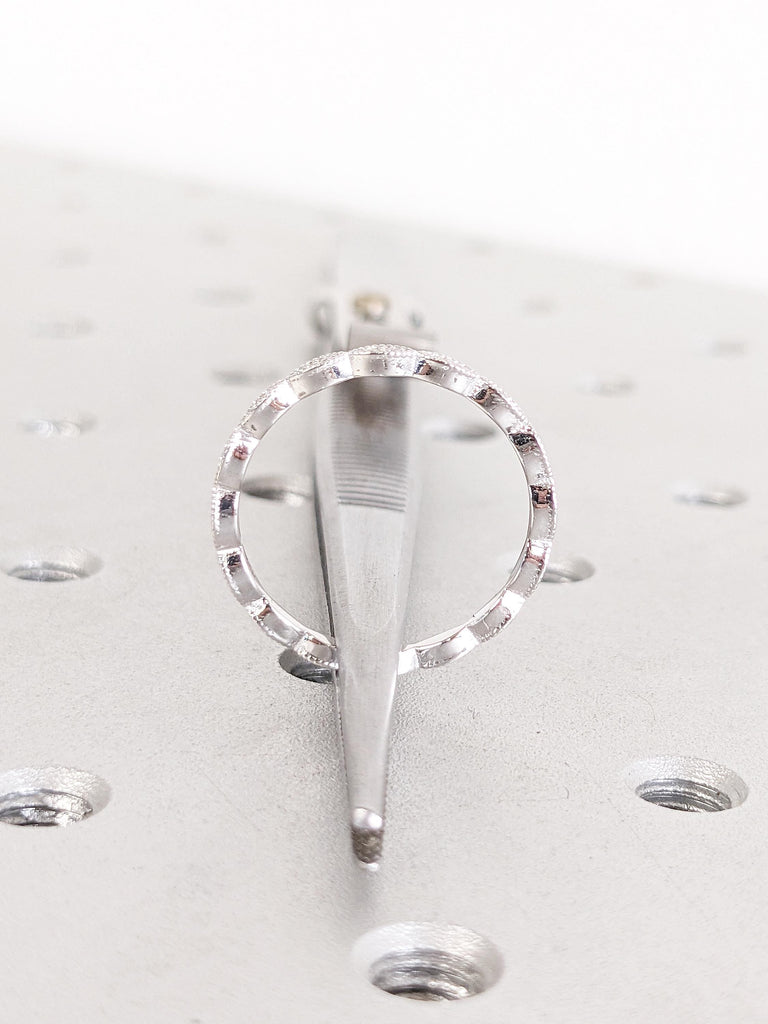 Vintage Wedding Band, 14k White Gold Ring, Lab Diamond Matching Ring, Milgrain Eternity Band, Moissanite Wedding Band, Diamond Stacking Ring