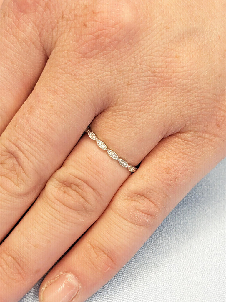 Diamond Wedding Band, Unique Diamond Eternity Ring, 14k White Gold Stacking Ring