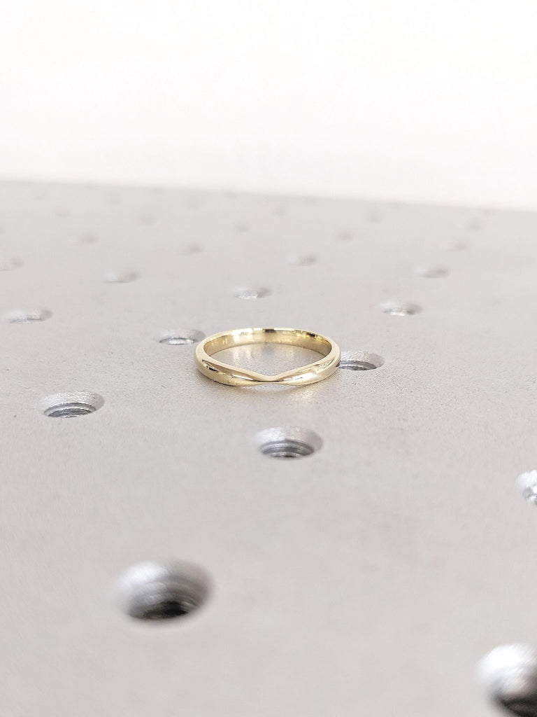 Unique Wedding Band, 14k Yellow Gold Wedding Band, Bow Tie Shaped Matching Ring