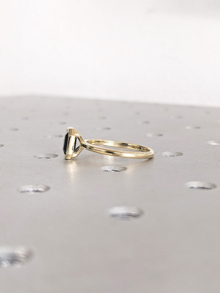 Emerald Cut Montana Sapphire Engagement Ring, 14k Gold Bezel Set Ring, Peacock Sapphire Ring, Solitaire Ring, Gemstone Ring, Birthstone Ring
