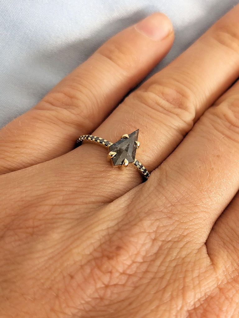 Vintage Black Diamond Engagement Ring | Half Eternity Ring Kite Cut Yellow Gold Ring | Black Diamond Wedding Ring | Anniversary ring