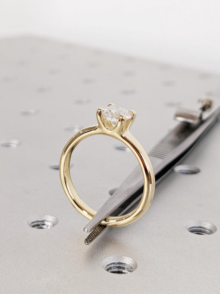 14K Solid Yellow Gold Lab Grown Diamond Modern Engagement Ring, Minimalist Round Cut Eco-Friendly Lab Diamond Wedding Ring, Dainty Gold Ring