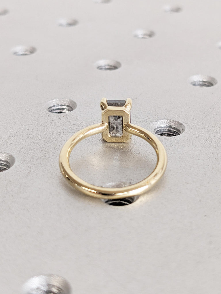 Salt and Pepper Diamond Ring, Emerald Cut Engagement Ring, Minimalist Ring, Dainty 14k Gold Ring, Anniversary Gift for Her, Low Profile Ring
