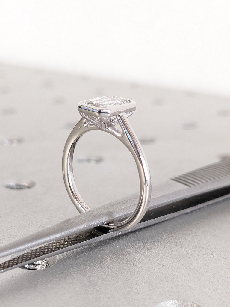 Low Cathedral Setting Solitaire Ring | Solid White Gold Thin Engagement Ring | Simple Promise Ring for Her | Moissanite Ring