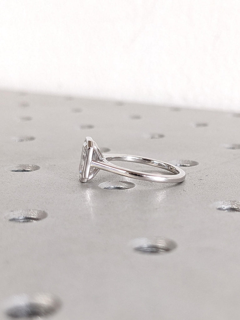 Bezel Set Emerald Cut Moissanite Engagement Ring | Cathedral Setting Emerald Cut Ring | Moissanite White Gold Promise Ring | Gift for Her