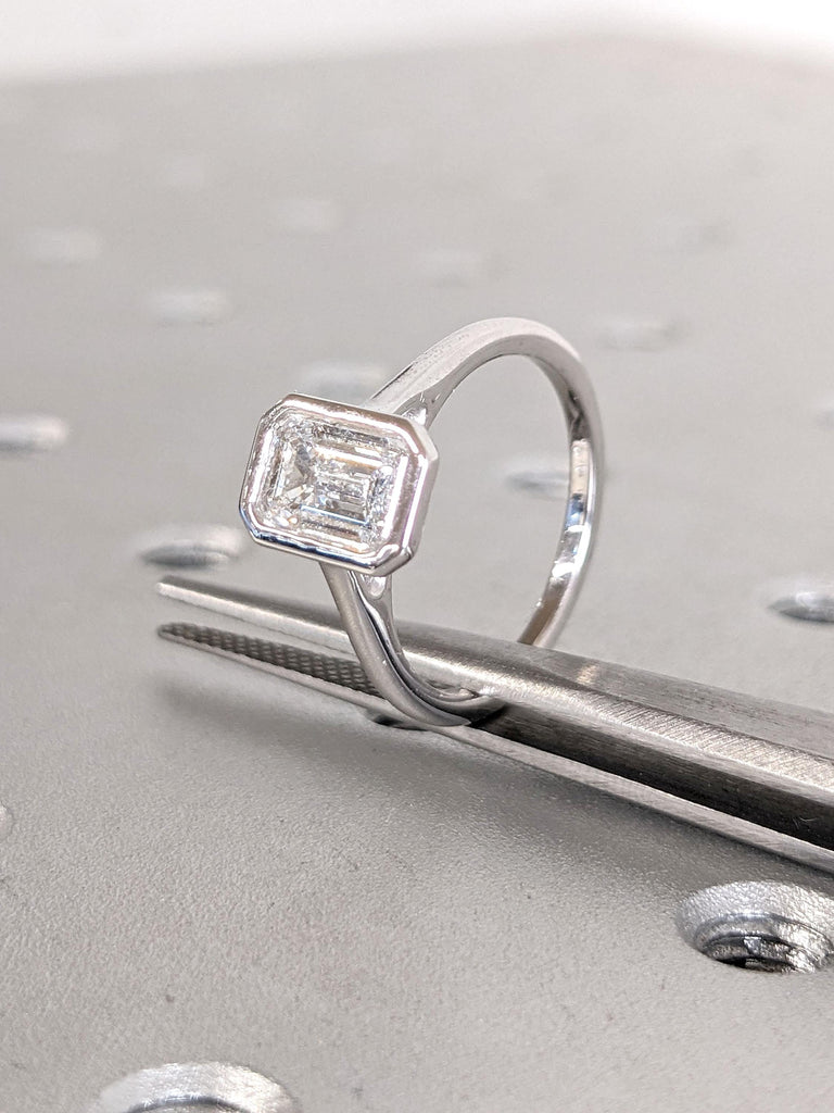 1, 2, or 3ct Emerald Cut Solitaire Bezel Ring | VVS Moissanite Solitaire | 14k Gold Bezel Engagement Ring | Emerald Cut Bezel Wedding Ring