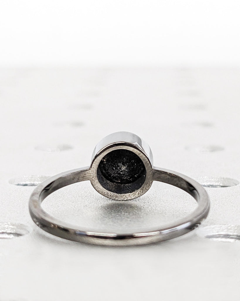 Round Bezel Solitaire Ring Brilliant Cut Galaxy Salt & Pepper Diamond Engagement Ring Dainty Diamond Promise Ring Bezel Ring Black Gold Ring