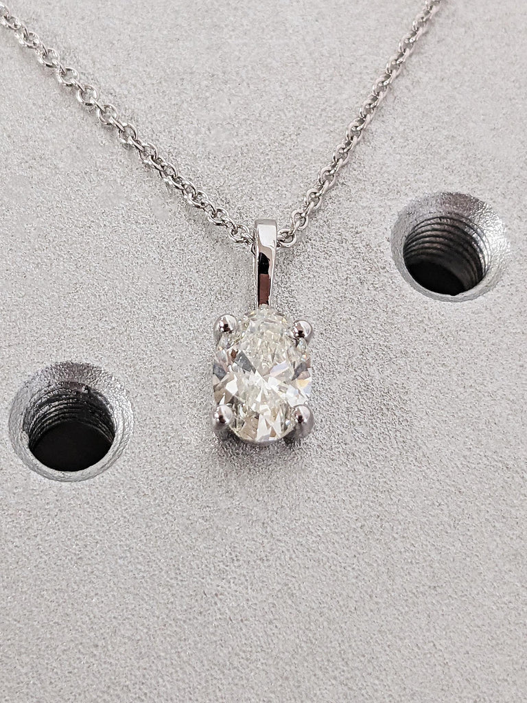 Classic Solitaire Lab Grown Diamond Necklace, Oval Cut White Gold Diamond Pendant, 14K 18K White Gold Eco-Friendly Diamond, Layered Necklace