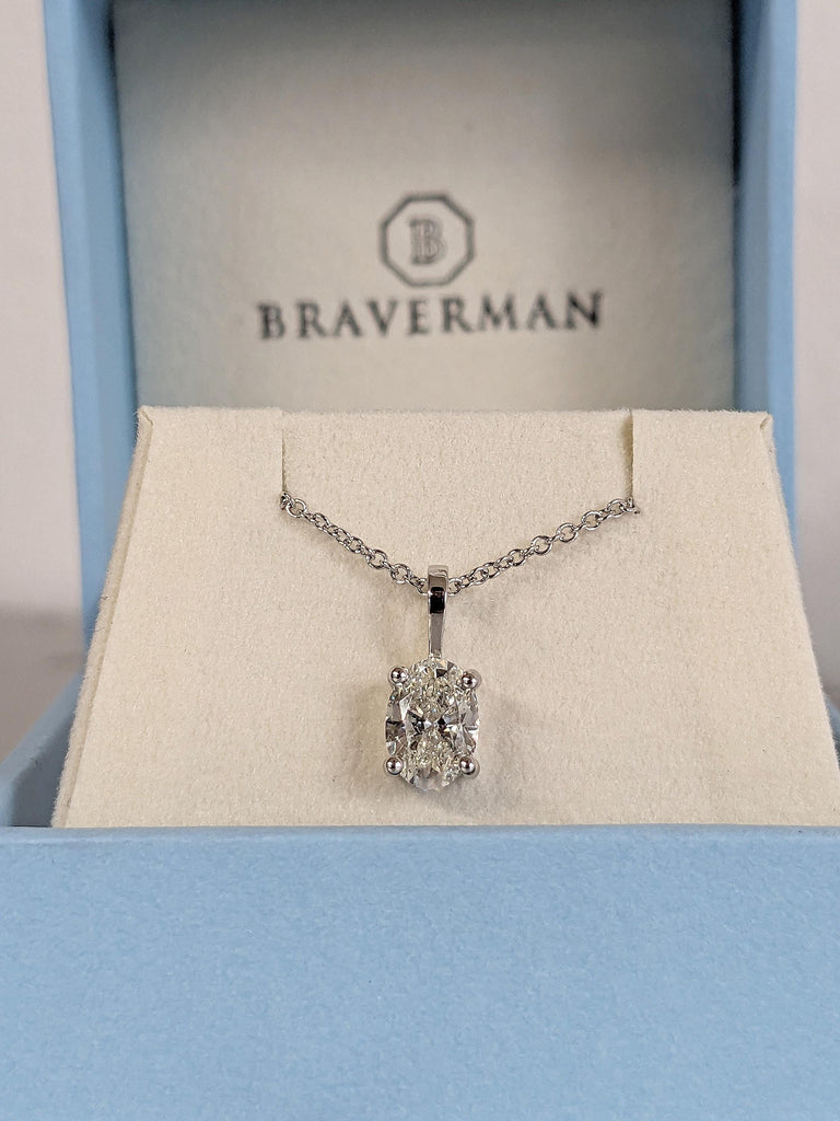 Classic Solitaire Lab Grown Diamond Necklace, Oval Cut White Gold Diamond Pendant, 14K 18K White Gold Eco-Friendly Diamond, Layered Necklace