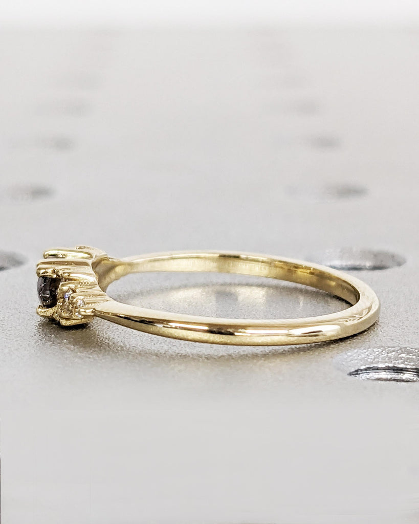 Marquise Salt and Pepper Diamond Wedding Ring, Unique Diamond Wedding Band, Wedding Engagement Ring, Minimalist Diamond Ring, 14K Solid Gold
