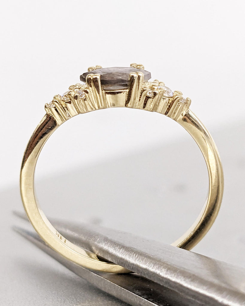 Marquise Salt and Pepper Diamond Wedding Ring, Unique Diamond Wedding Band, Wedding Engagement Ring, Minimalist Diamond Ring, 14K Solid Gold