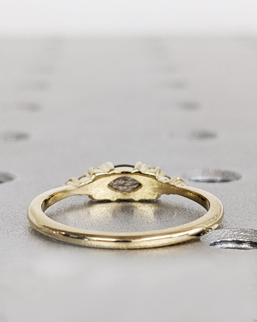 Marquise Salt and Pepper Diamond Wedding Ring, Unique Diamond Wedding Band, Wedding Engagement Ring, Minimalist Diamond Ring, 14K Solid Gold