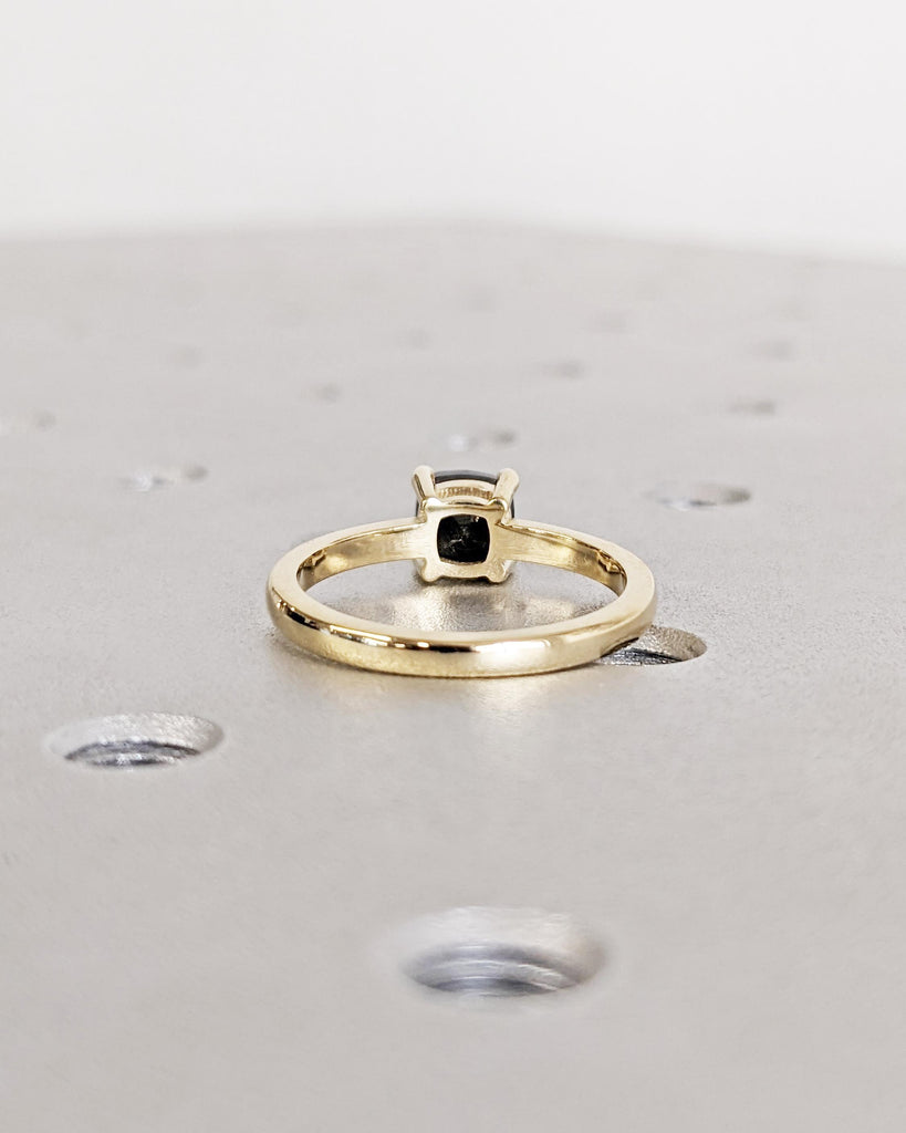 1920's Raw Salt and Pepper Diamond, Rose Cut Cushion Diamond Ring, Unique Engagement, Black, Gray Pear, 14k Yellow, Rose, or White Gold