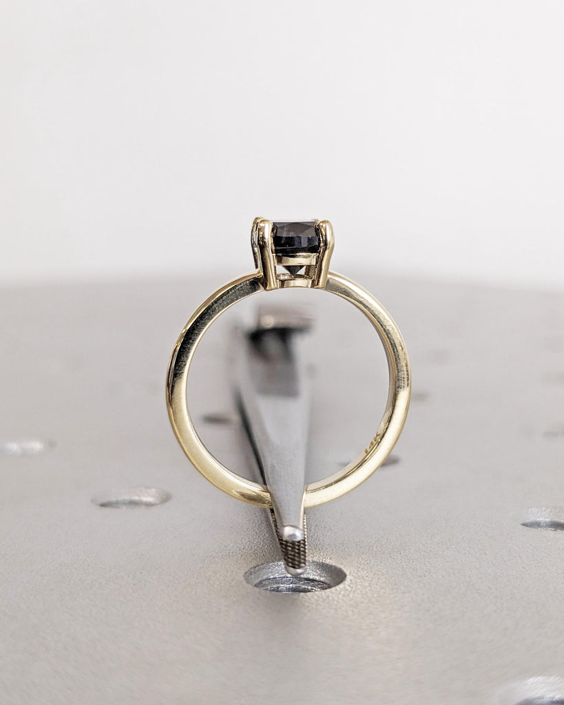 1920's Raw Salt and Pepper Diamond, Rose Cut Cushion Diamond Ring, Unique Engagement, Black, Gray Pear, 14k Yellow, Rose, or White Gold