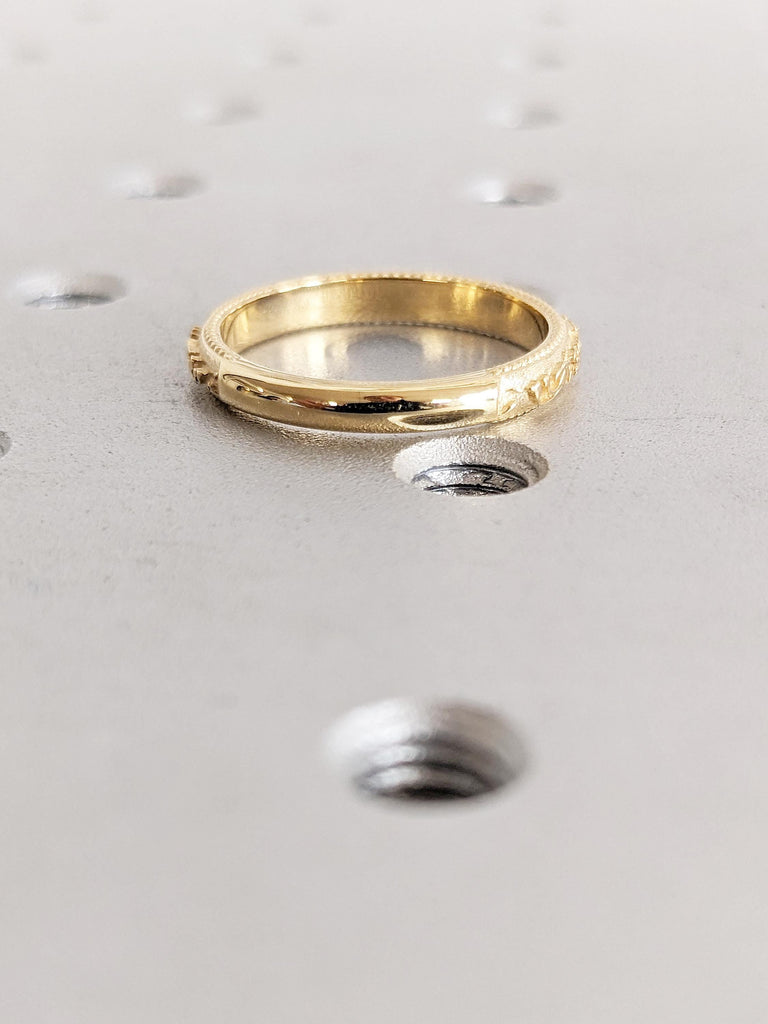 Unique Matching Rings for Women, Nature Inspired Ring, Dainty 18k Solid Gold Ring, Stackable Ring, Milgrain Ring, Personalized Stacking Ring