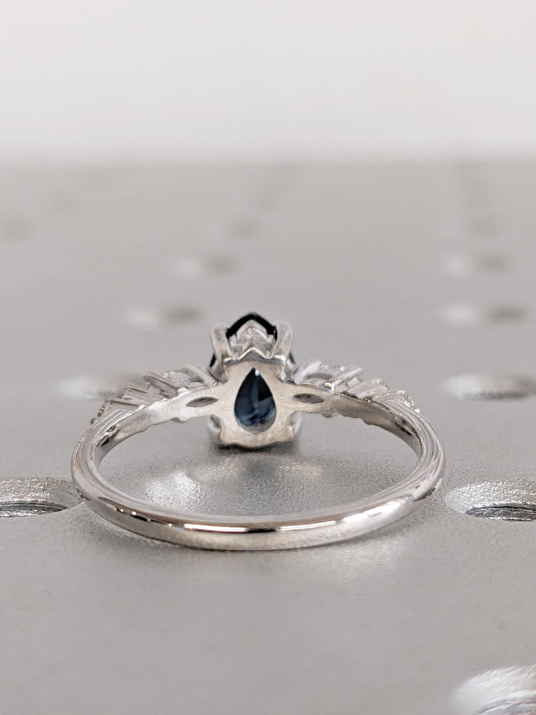 1ct Teal Sapphire Engagement Ring, White Gold Ring, Marquise, Round Cut Diamond Cluster Ring, Pear Ring, Vintage Sapphire Ring, Gift for Her