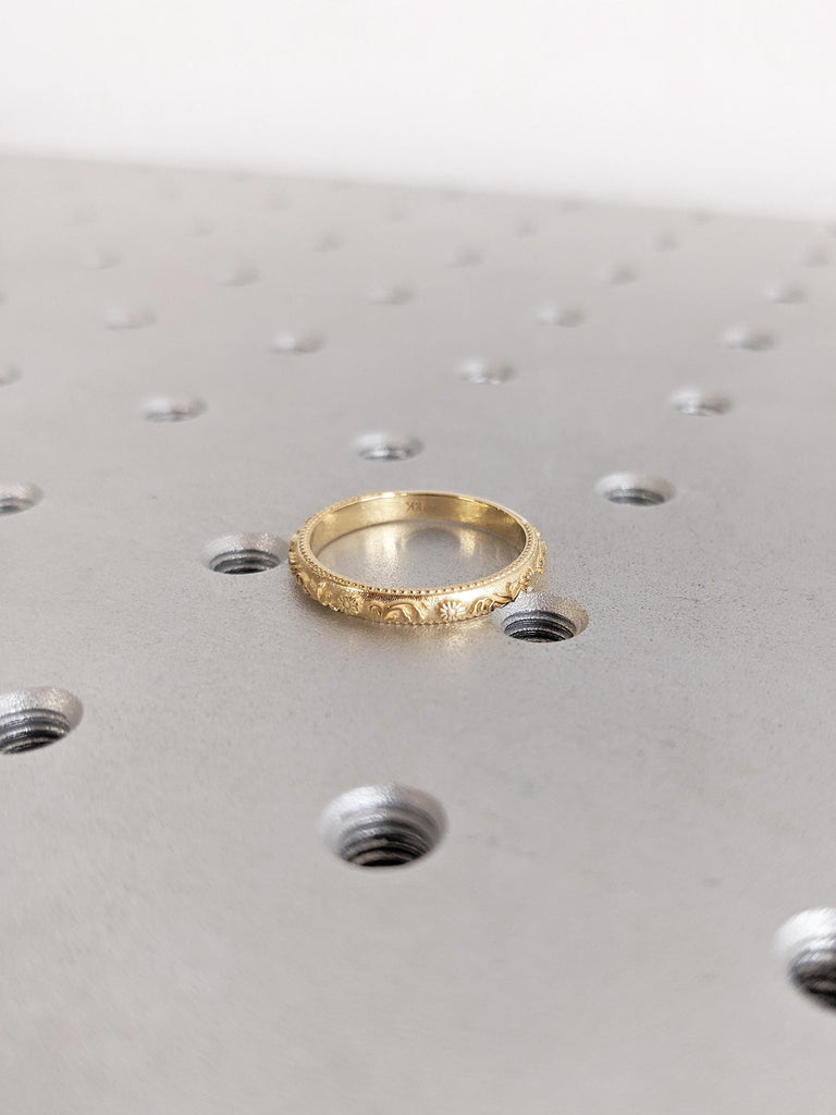 Unique Matching Rings for Women, Nature Inspired Ring, Dainty 18k Solid Gold Ring, Stackable Ring, Milgrain Ring, Personalized Stacking Ring