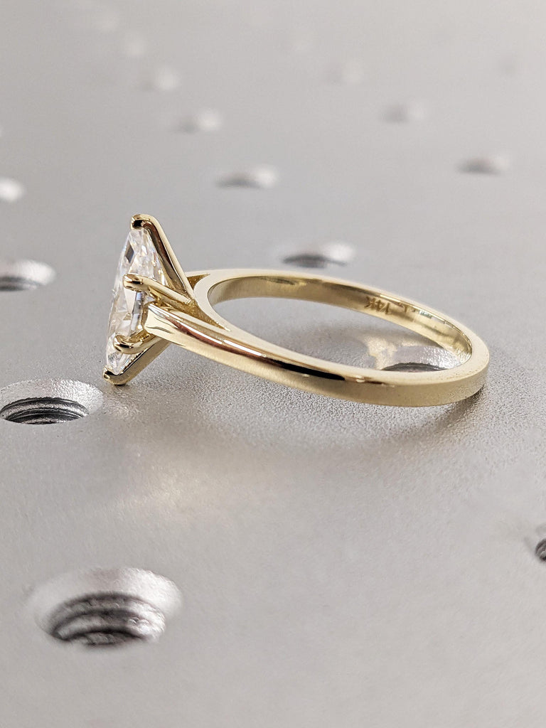 Marquise Cut Moissanite Cathedral Engagement Solitaire Ring, 14k 18K Yellow Gold Vintage Wide Band Statement Ring, Classic Gold Wedding Ring