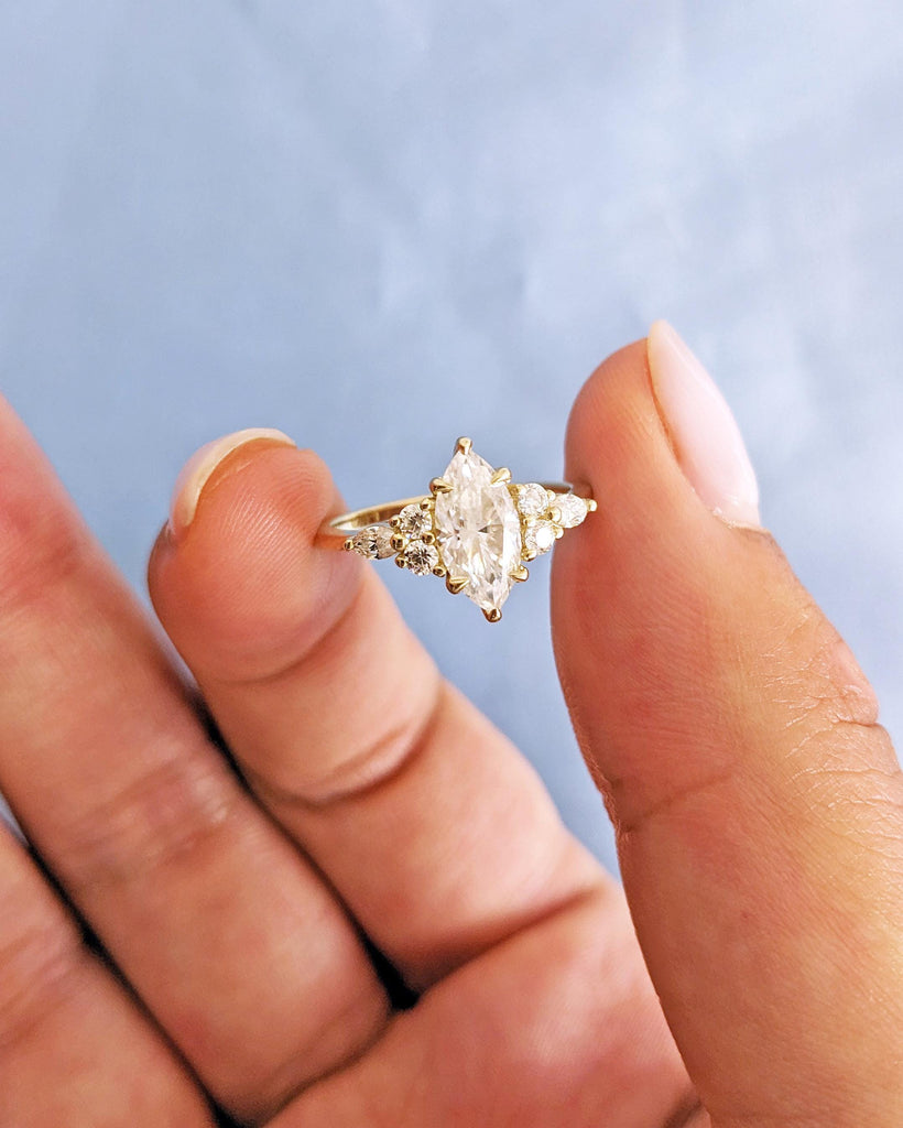 Marquise Lab Diamond Engagement Ring | Lab Grown Diamond Accent Wedding Ring | Platinum, 14K or 18K Gold Marquise Solitaire Ring | Anniversary Gift For Wife